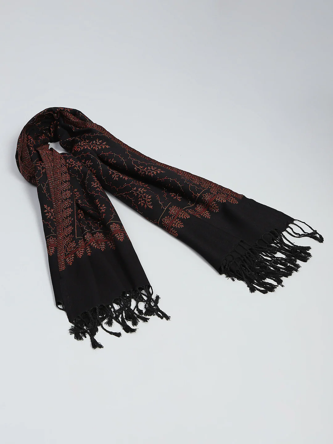 Women Black Self Design Reversible Shawl - Image 2