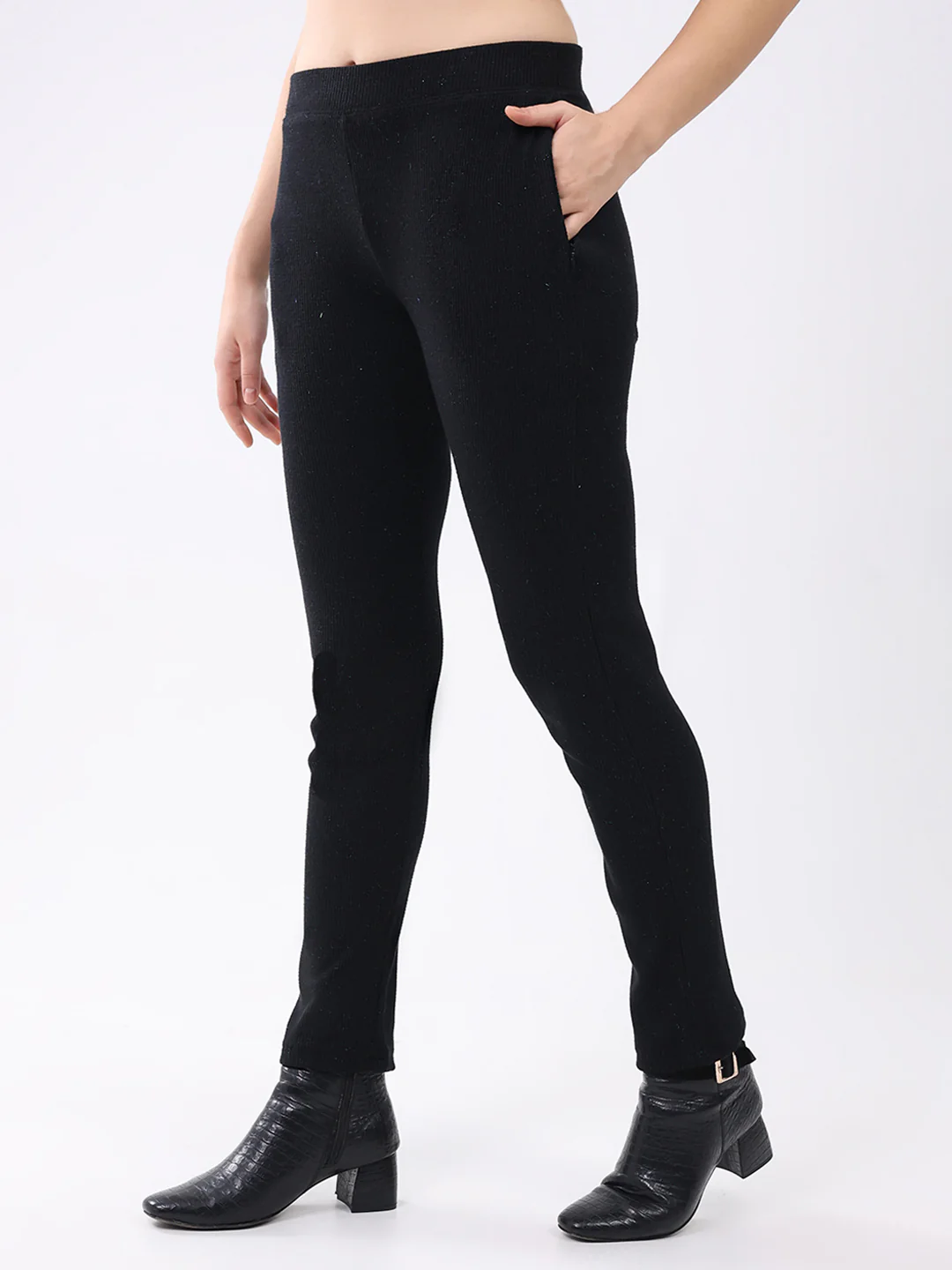 Women Black Self Design Round Neck Full Sleeve Cords Set - Image 8
