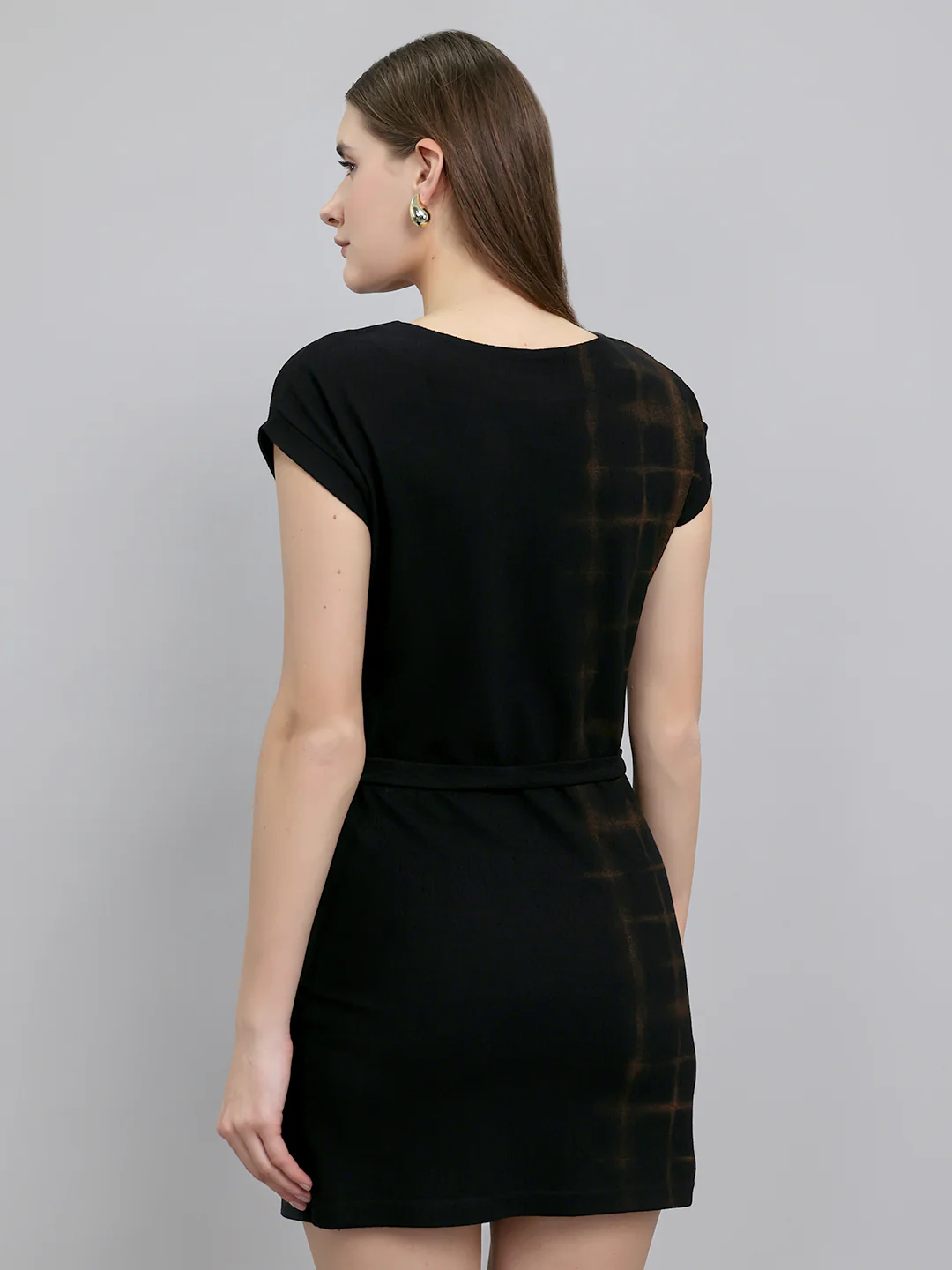 Women Black Self Design Round Neck Half Sleeve Dress - Image 4