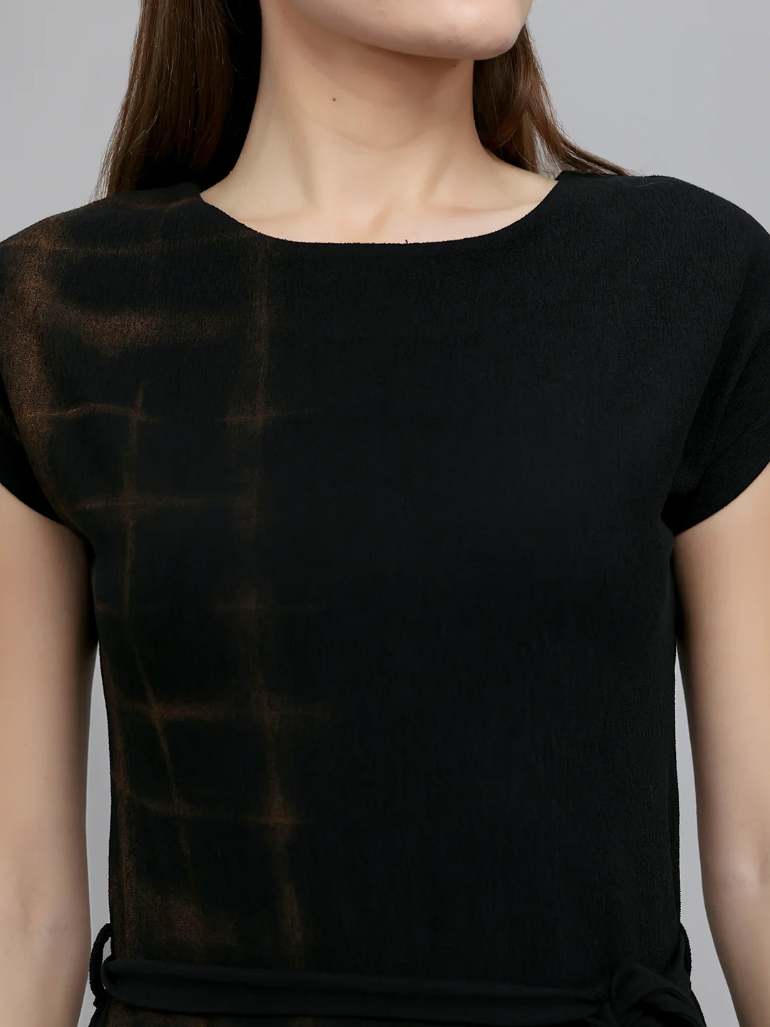 Women Black Self Design Round Neck Half Sleeve Dress - Image 5