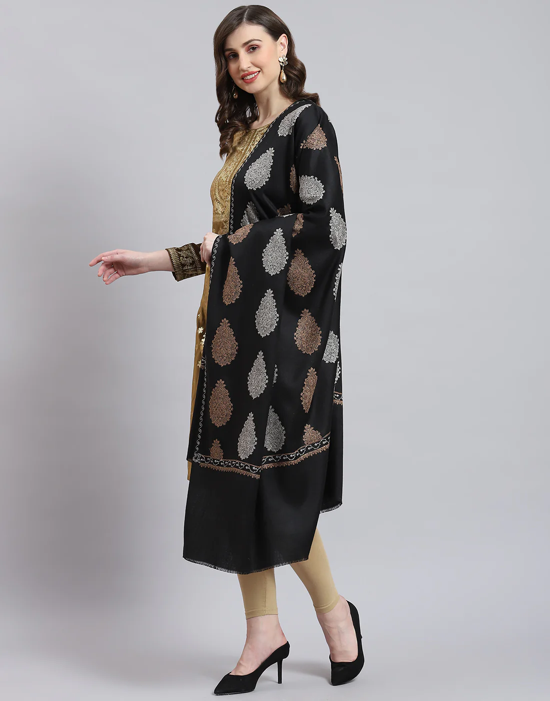 Women Black Self Design Shawl - Image 3