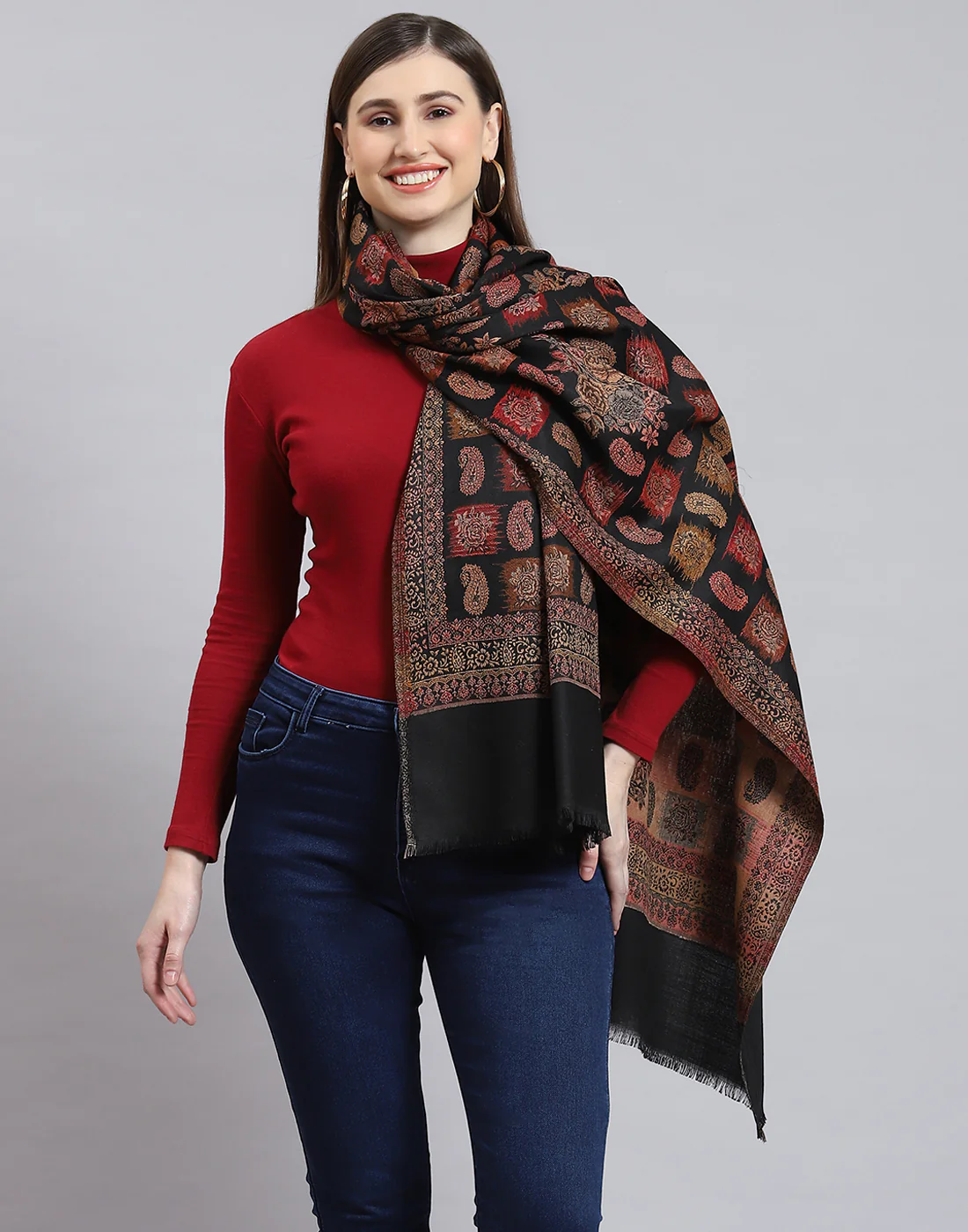 Women Black Self Design Shawl - Image 2
