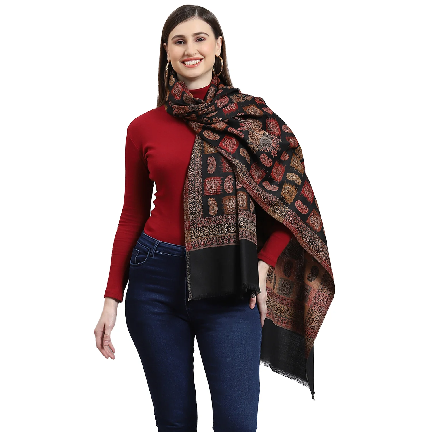 Women Black Self Design Shawl - Image 5