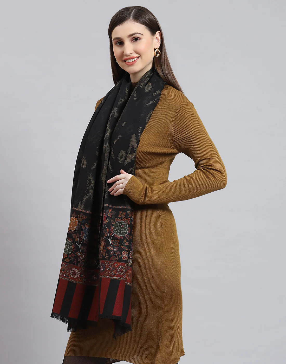 Women Black Self Design Shawl - Image 4