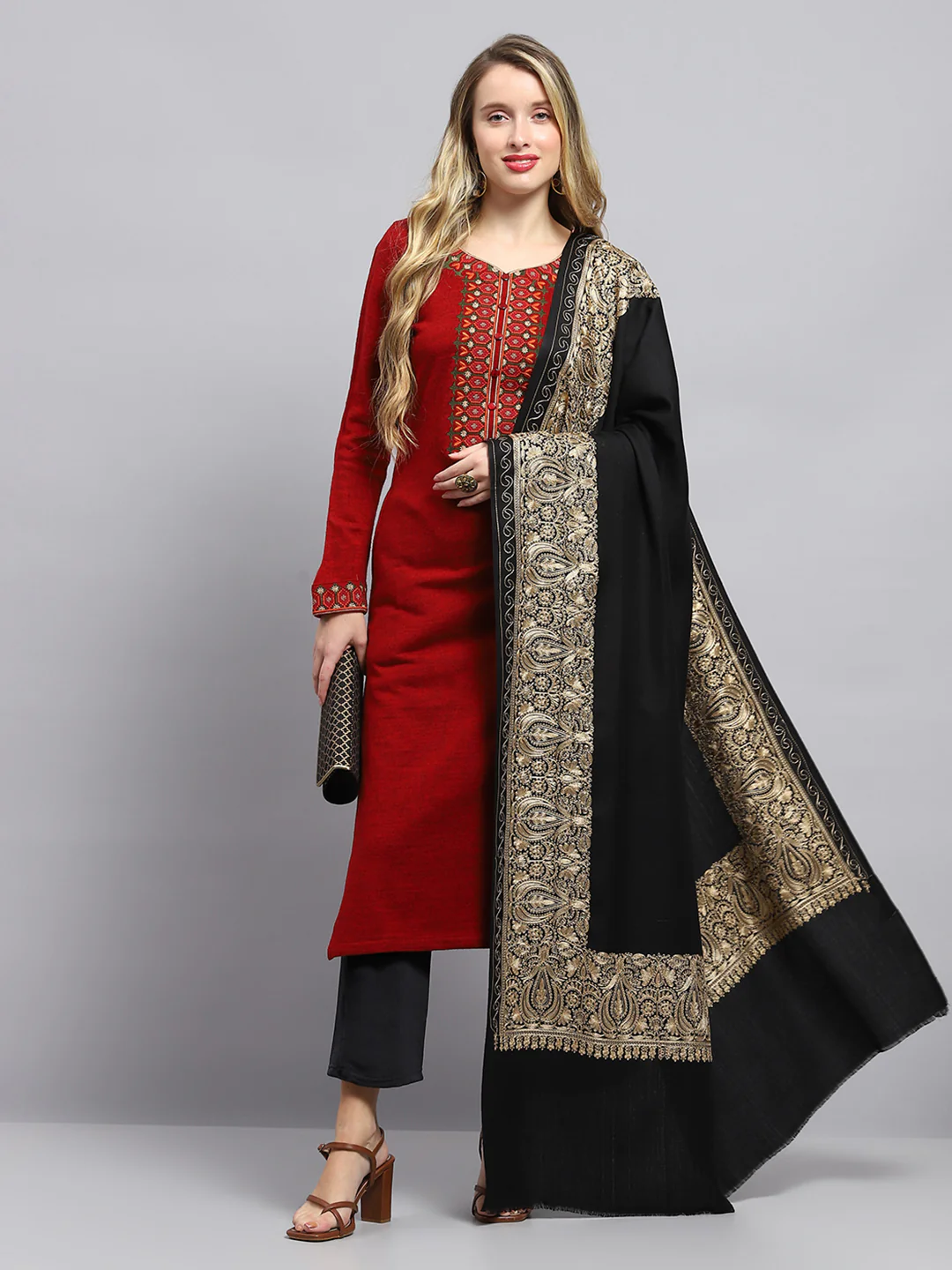 Women Black Self Design Shawl - Image 5