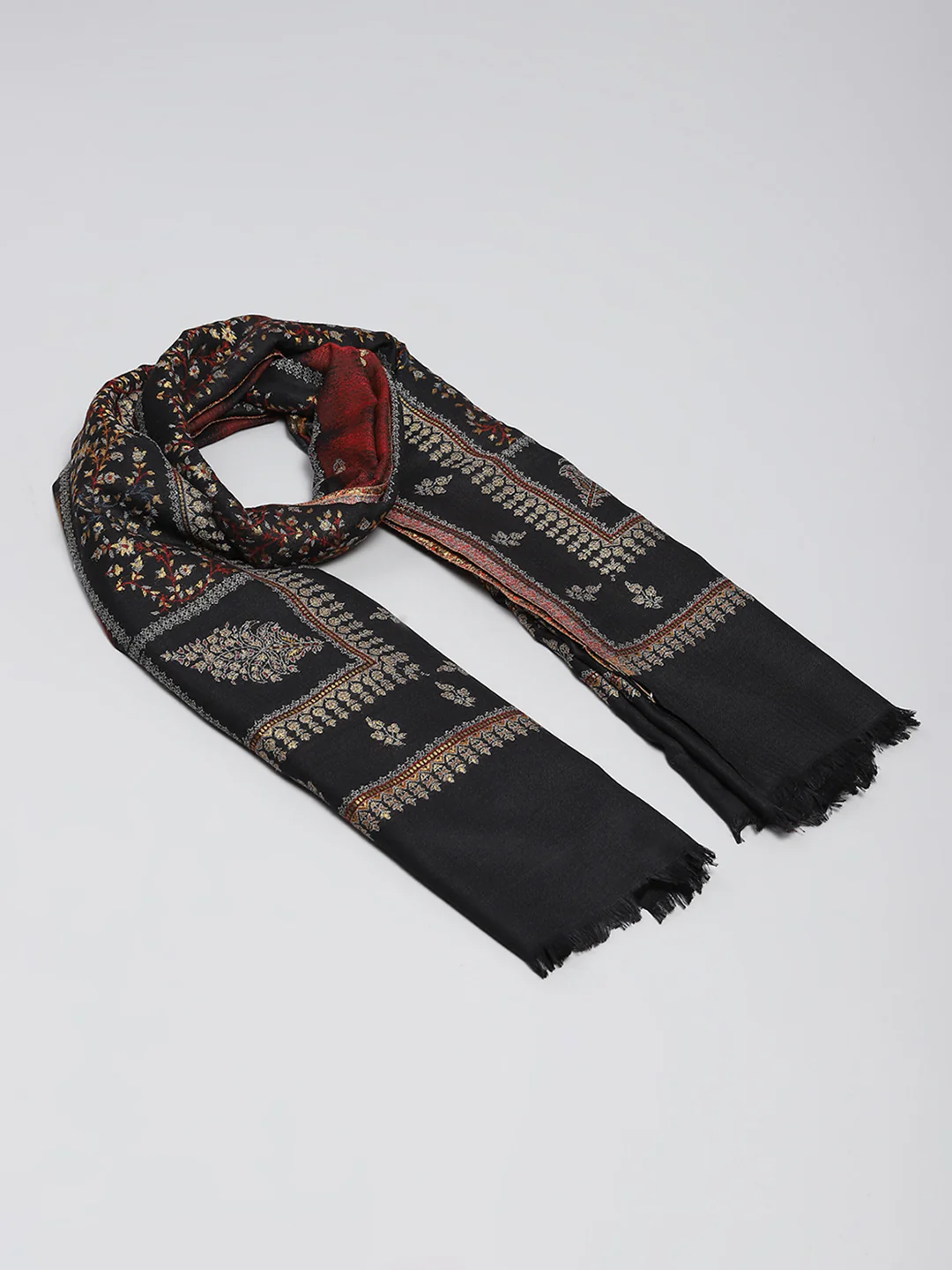 Women Black Self Design Shawl - Image 2
