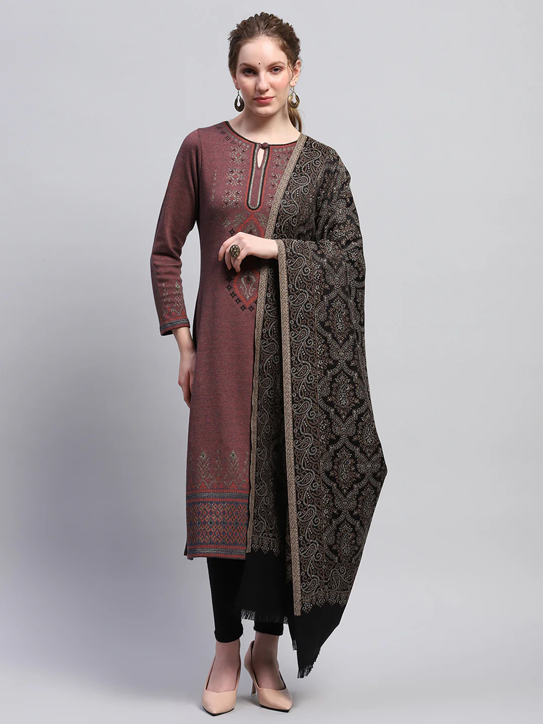 Women Black Self Design Shawl