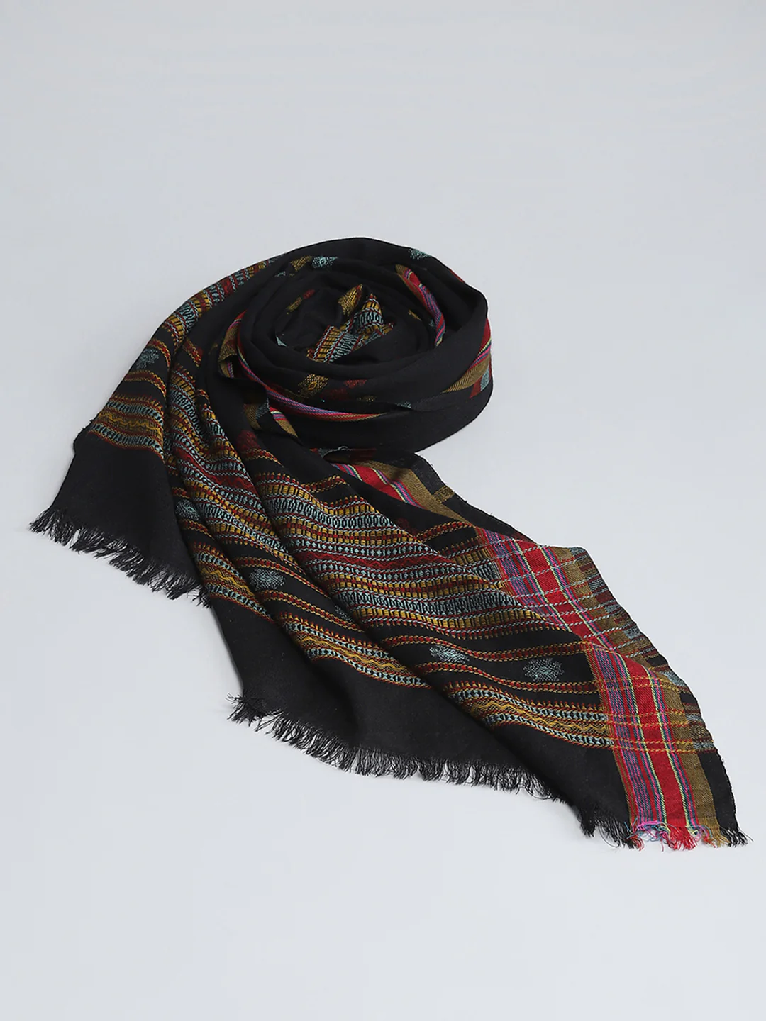 Women Black Self Design Shawl - Image 5