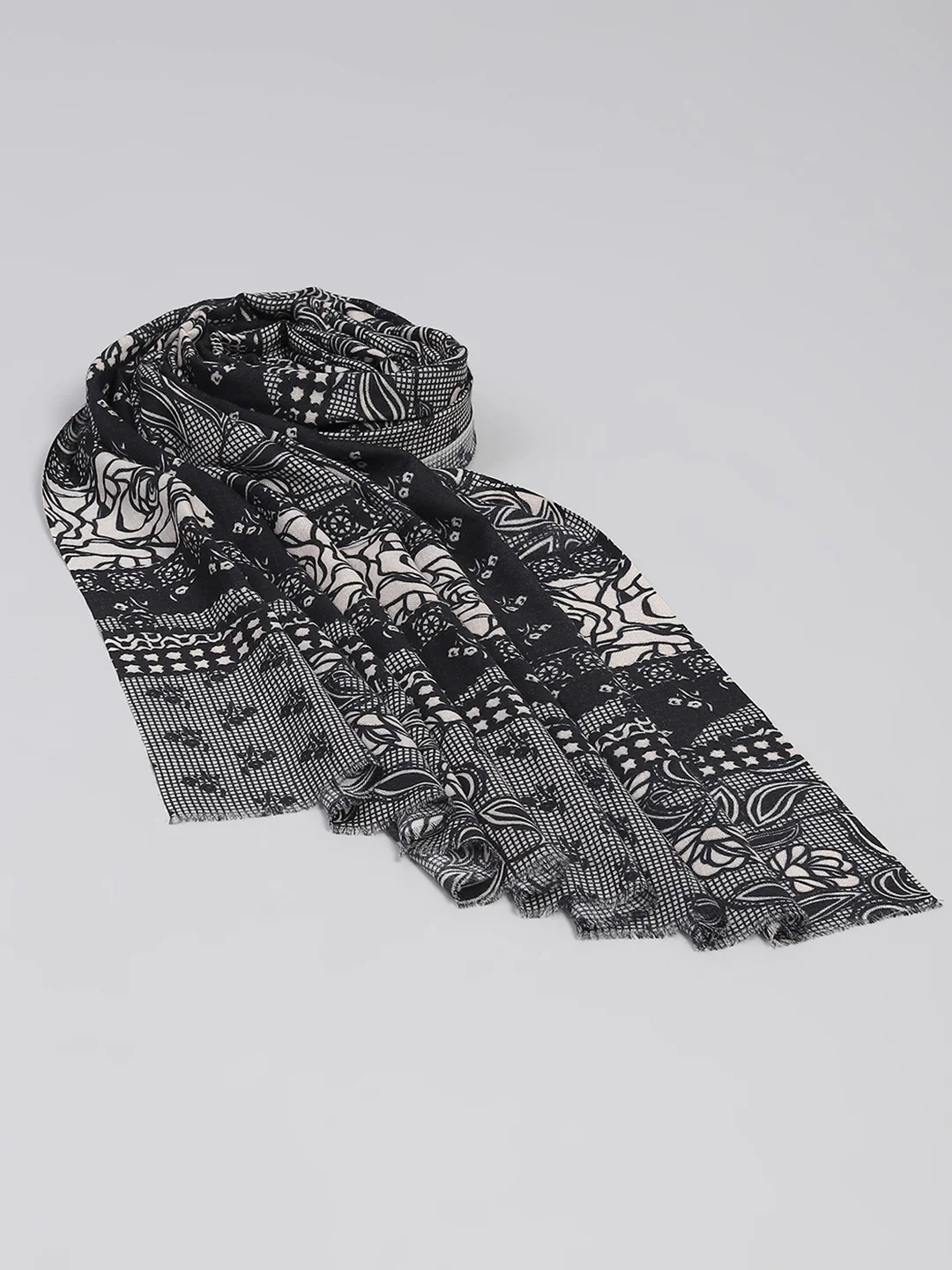 Women Black Self Design Shawl - Image 5