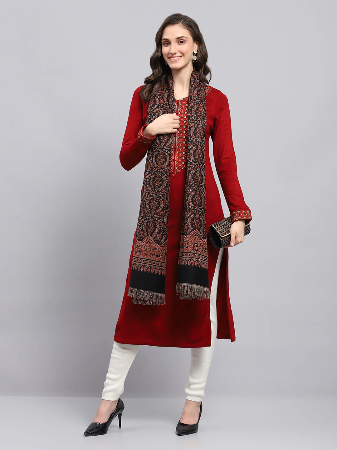Women Black Self Design Shawl - Image 5