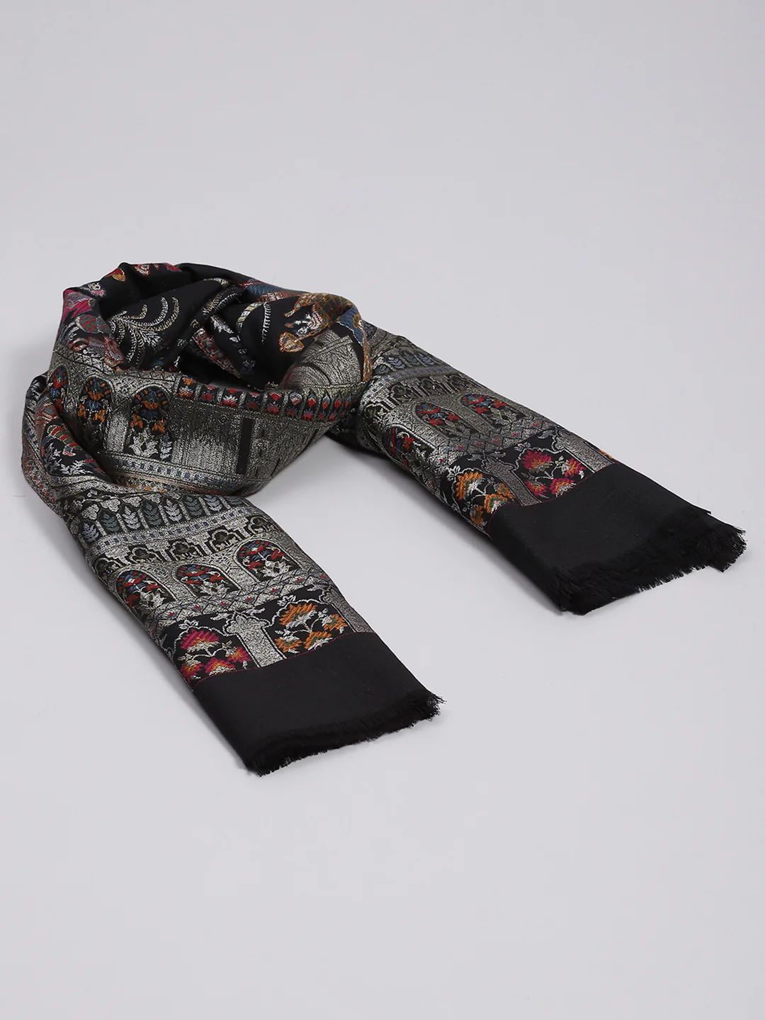 Women Black Self Design Shawl - Image 2