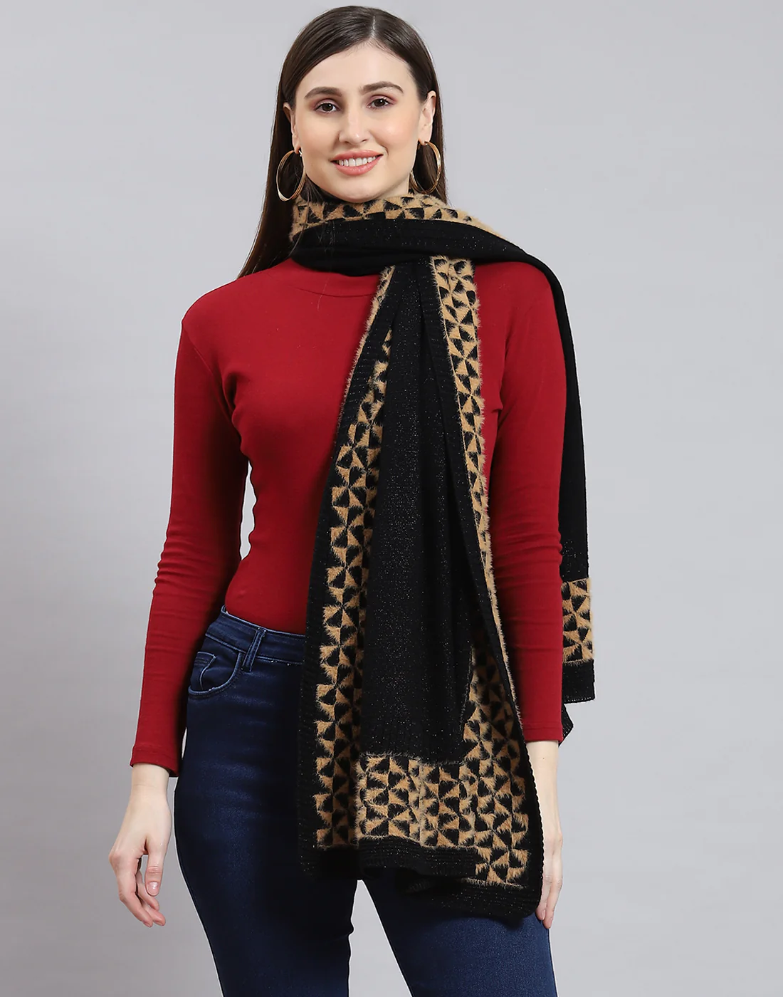 Women Black Self Design Stole - Image 3