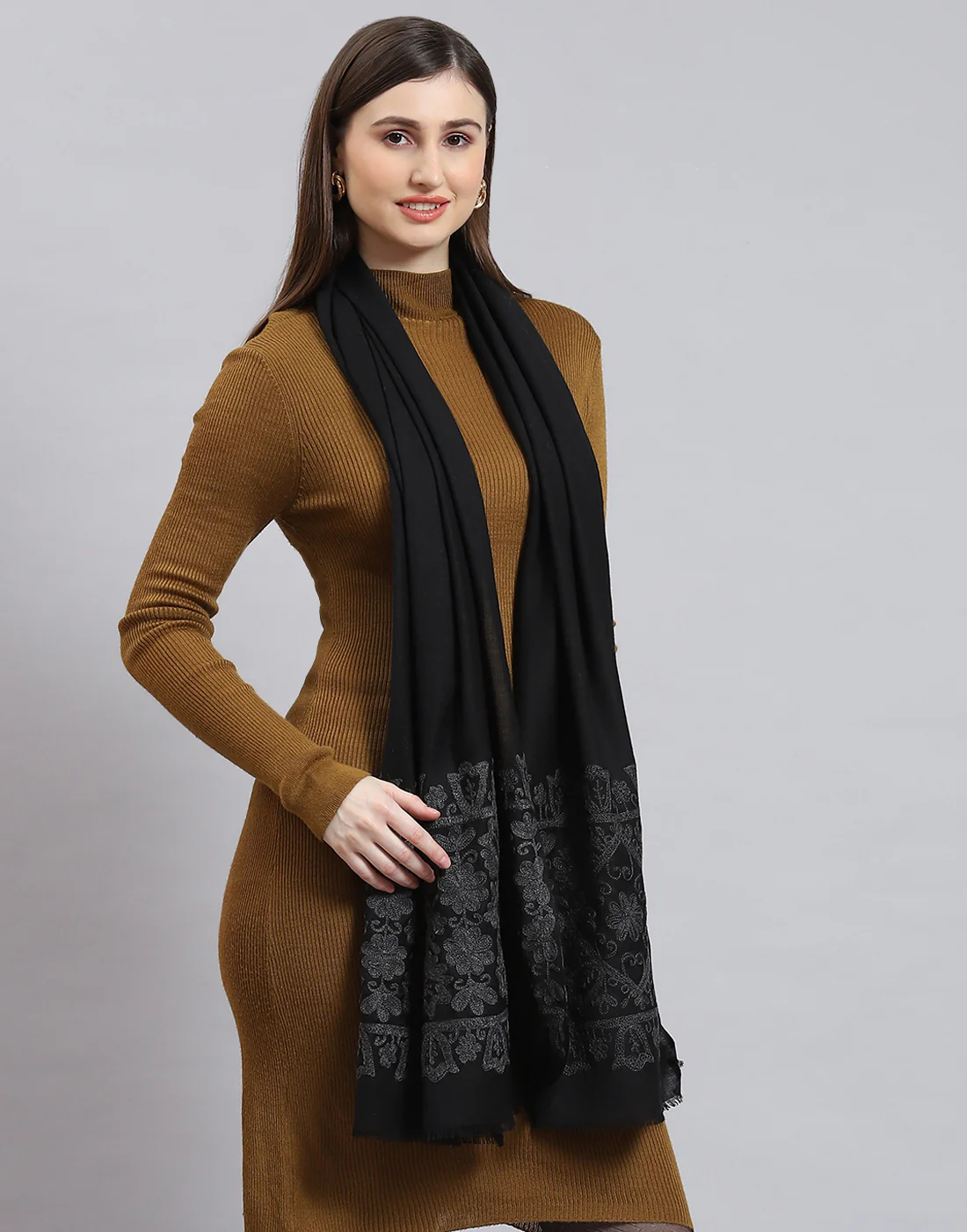 Women Black Self Design Stole - Image 5