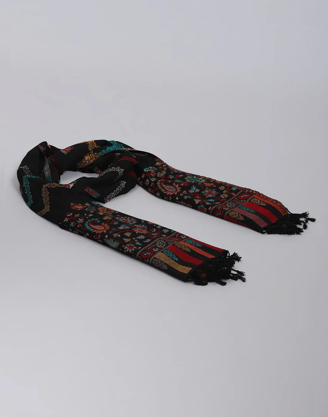 Women Black Self Design Stole - Image 6