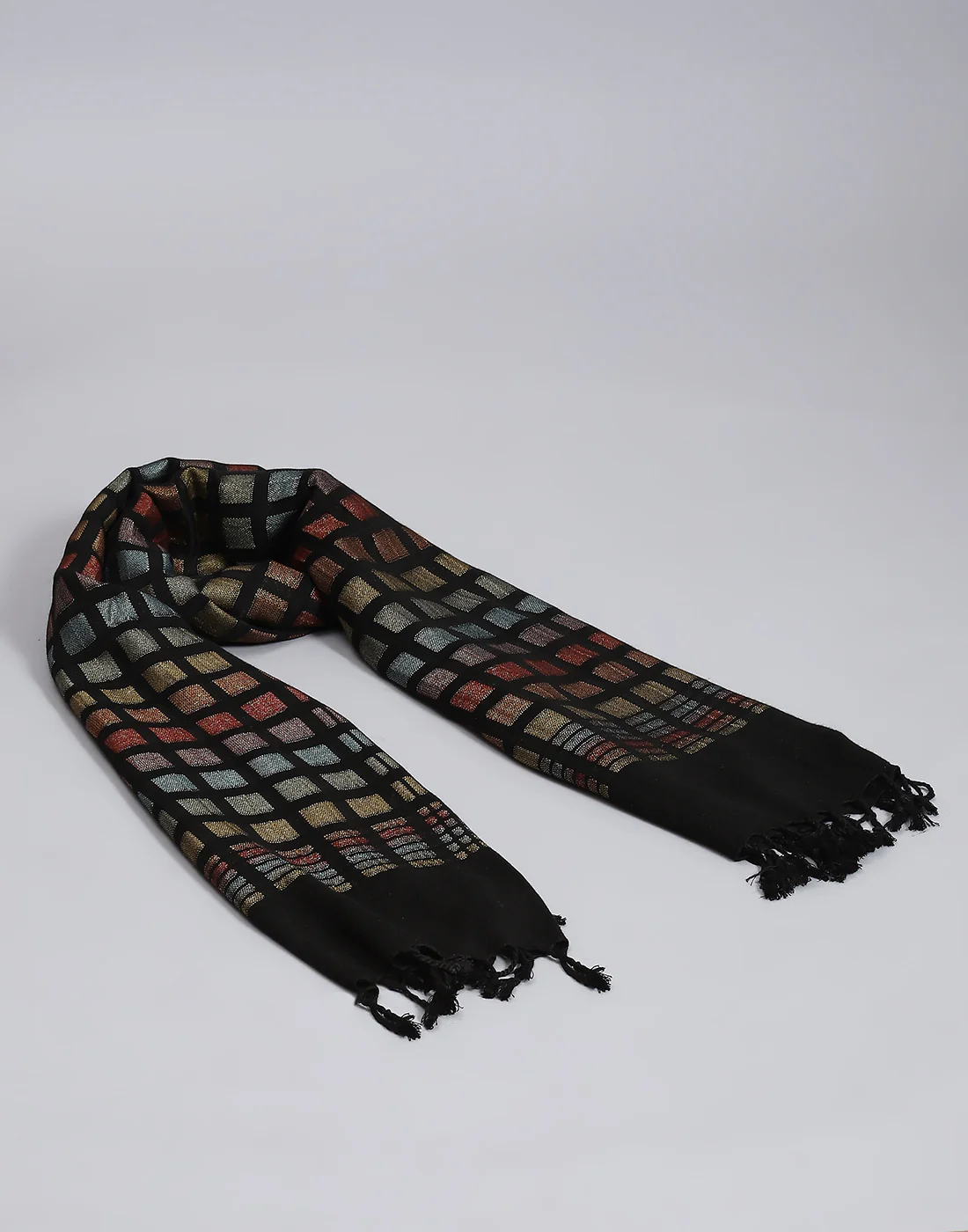 Women Black Self Design Stole - Image 7