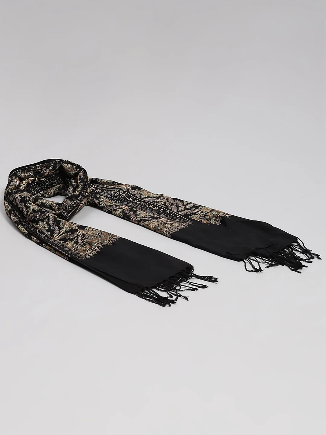 Women Black Self Design Stole - Image 6