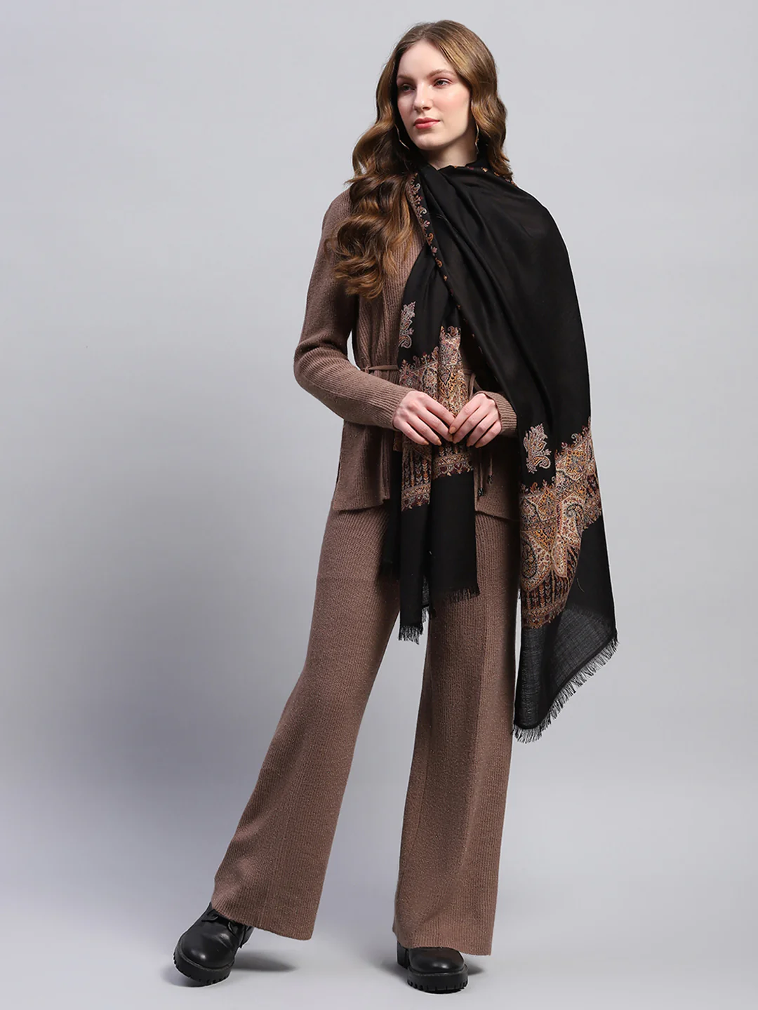 Women Black Self Design Stole - Image 5