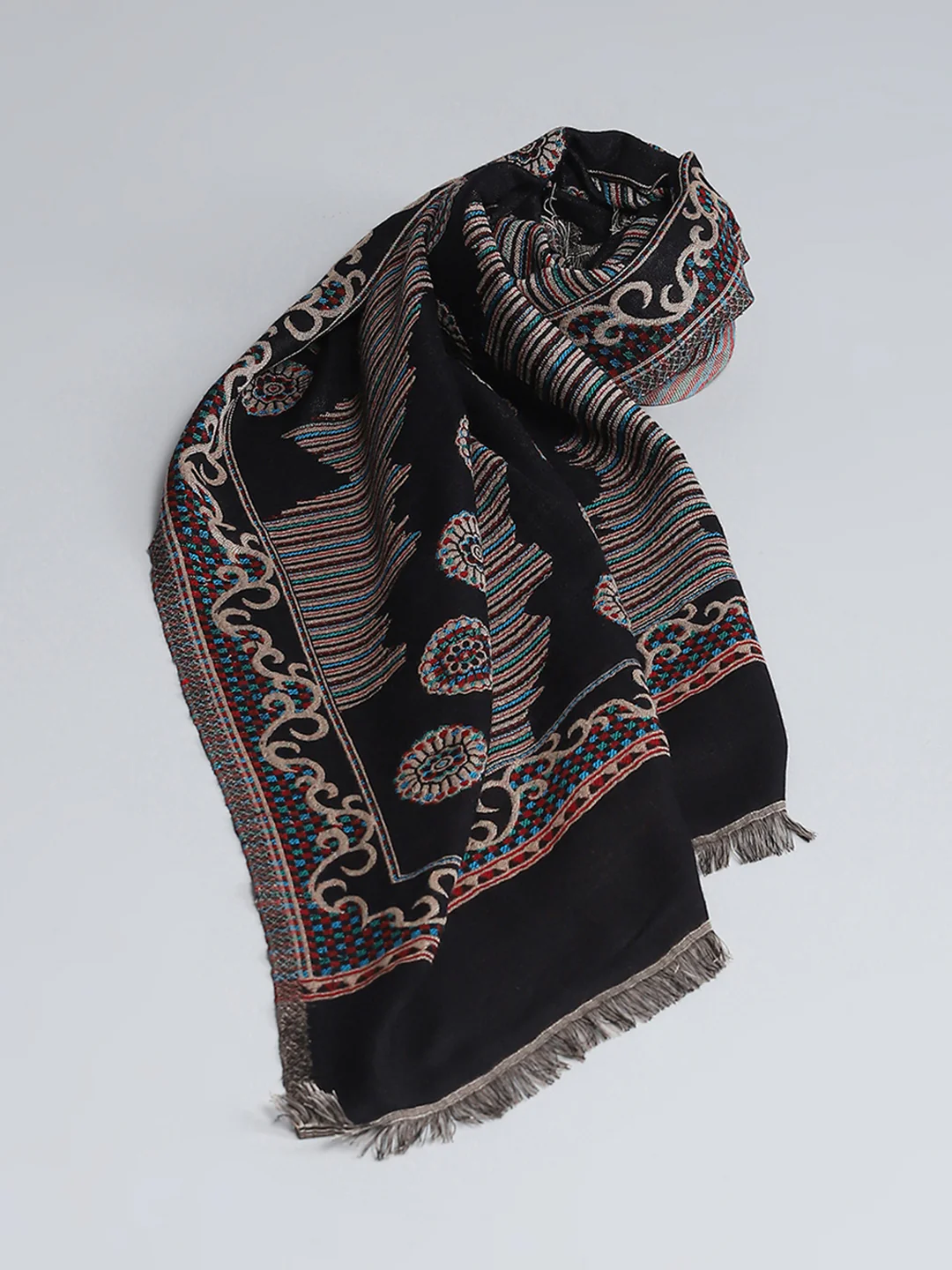 Women Black Self Design Stole - Image 6