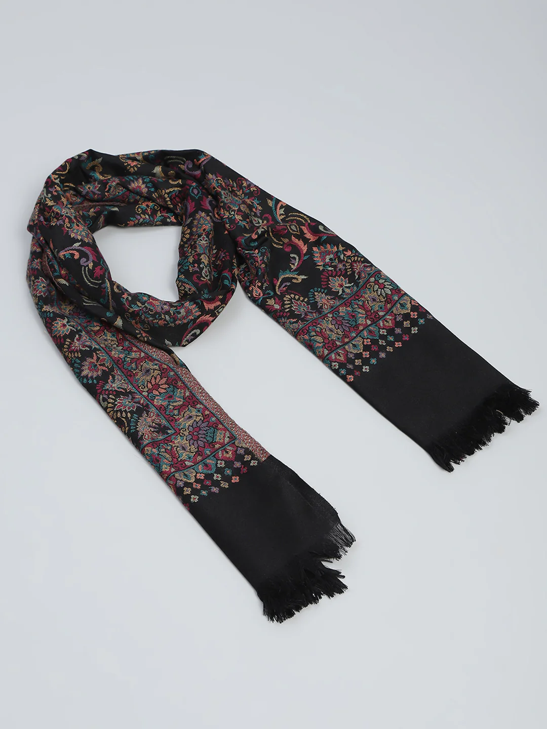 Women Black Self Design Stole - Image 6