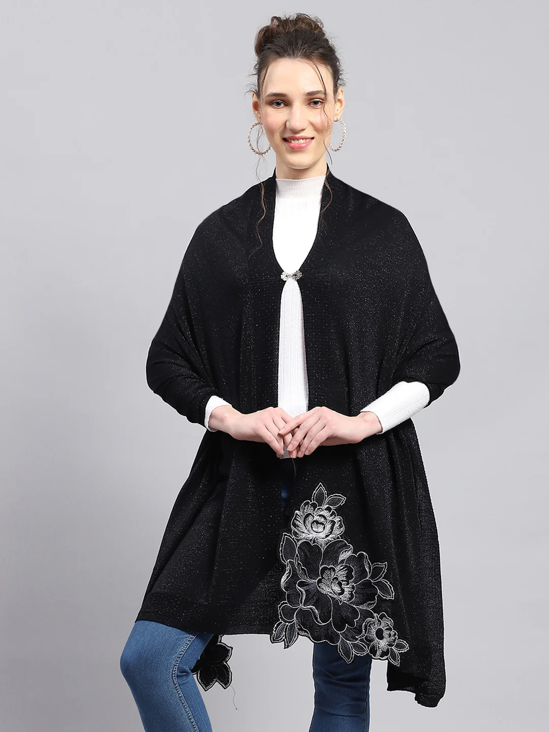 Women Black Self Design Stole - Image 5
