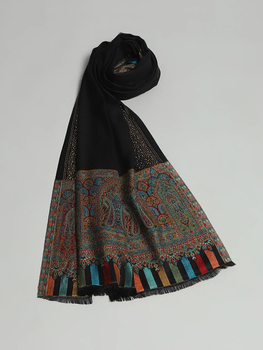 Women Black Self Design Stole - Image 6