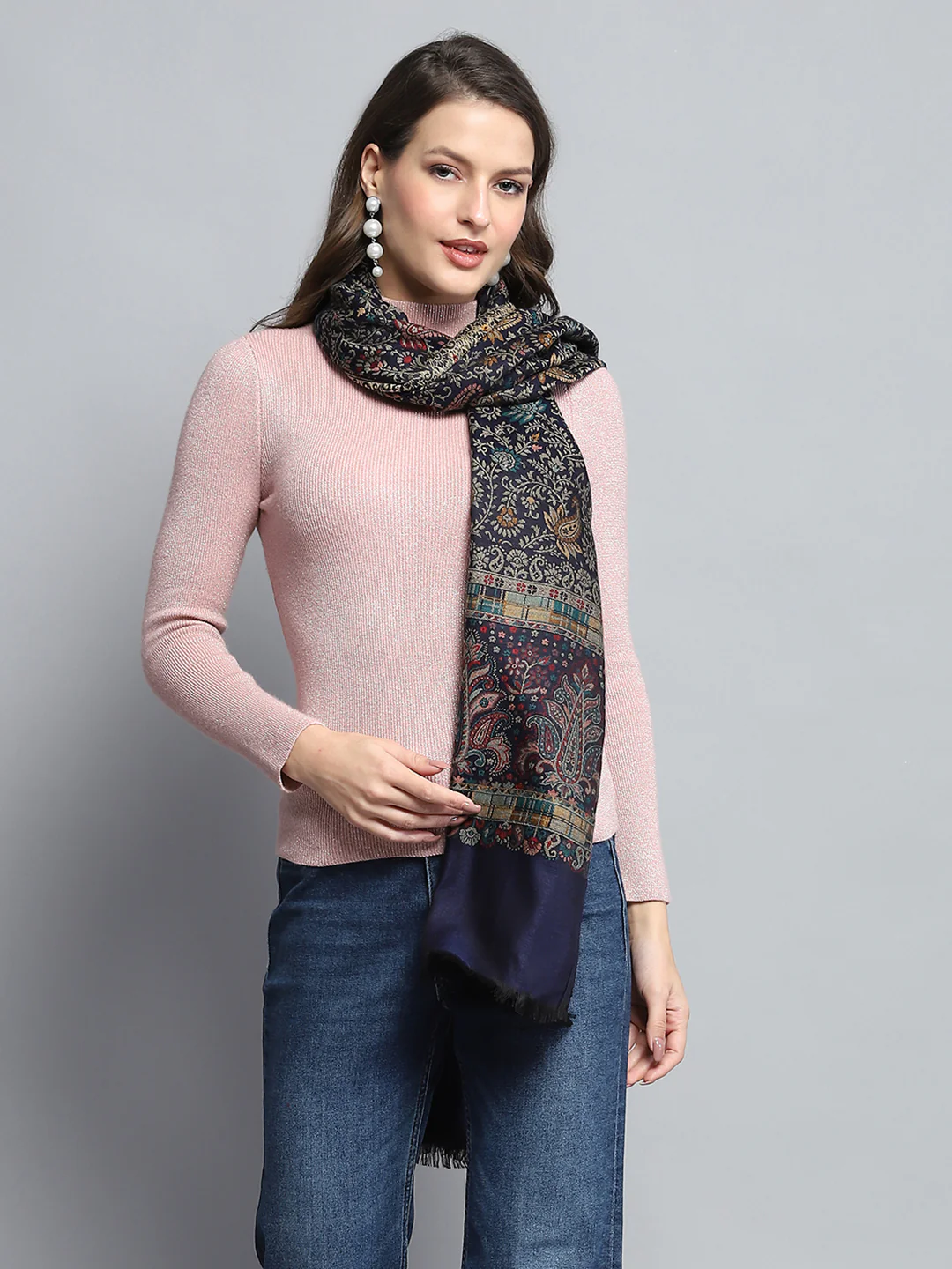 Women Black Self Design Stole - Image 3