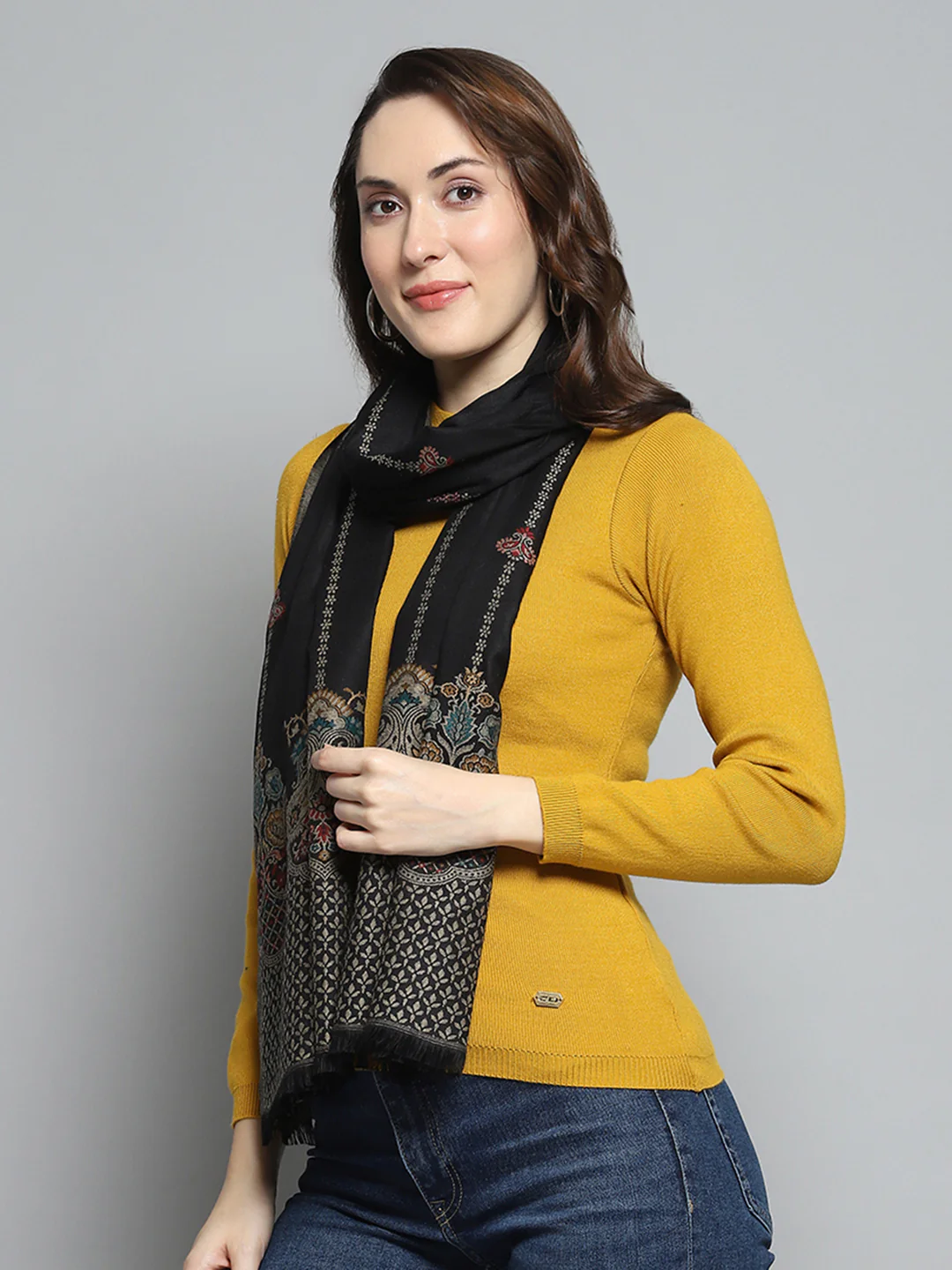 Women Black Self Design Stole - Image 3