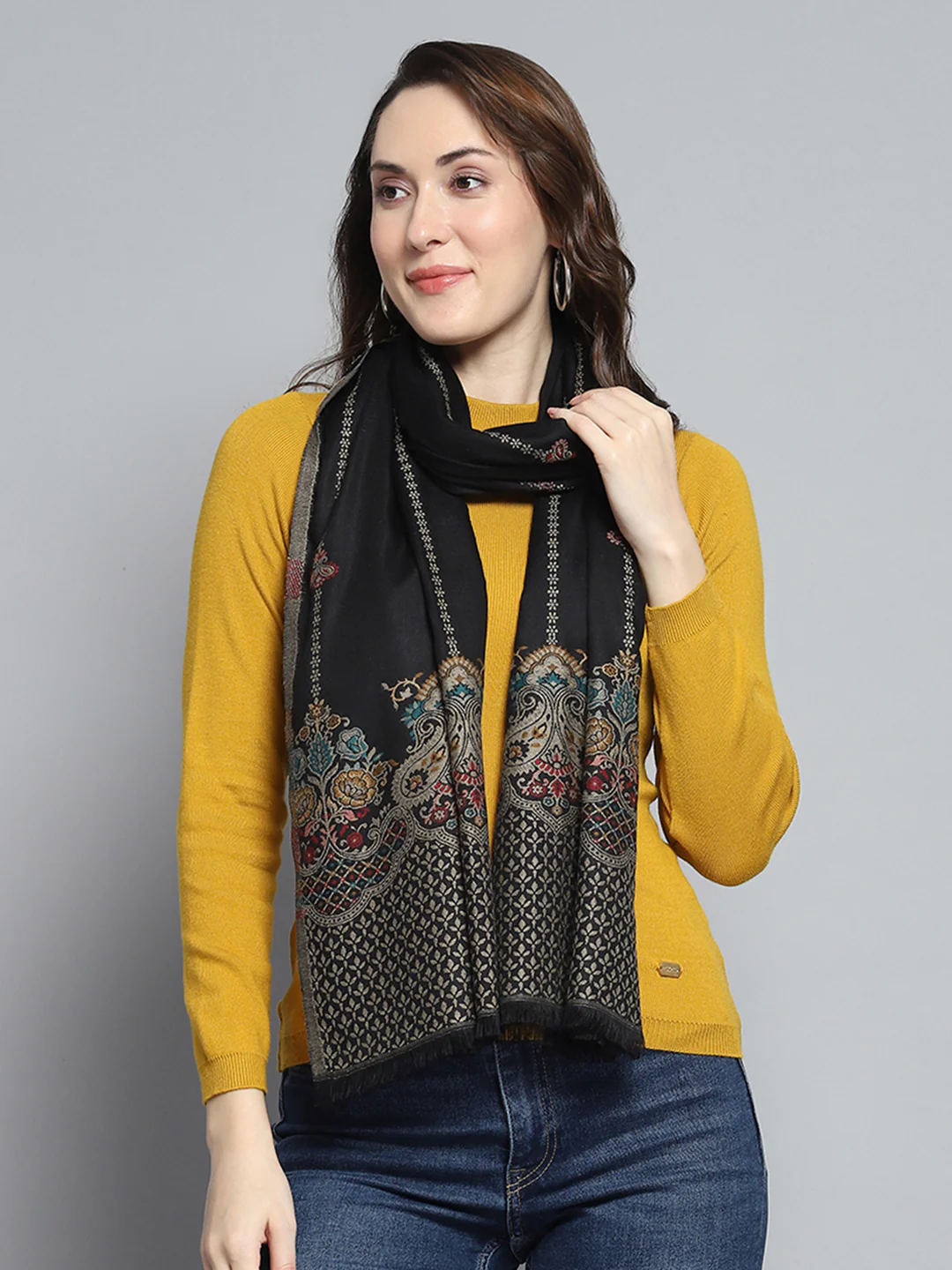 Women Black Self Design Stole - Image 5