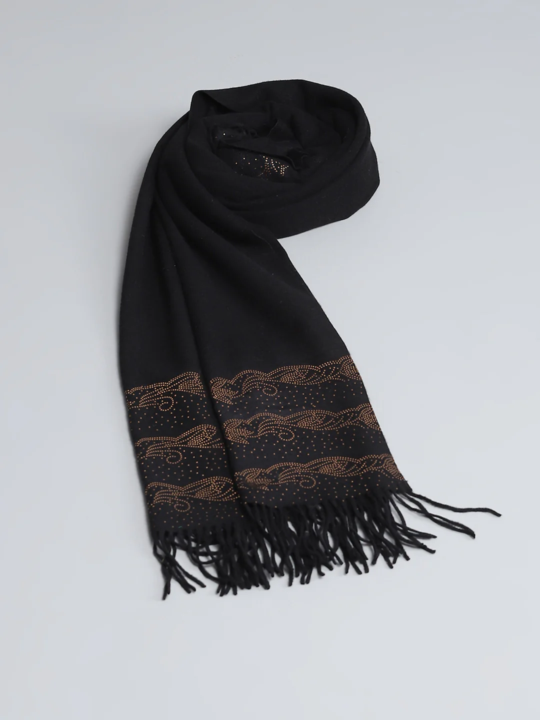 Women Black Self Design Stole - Image 6