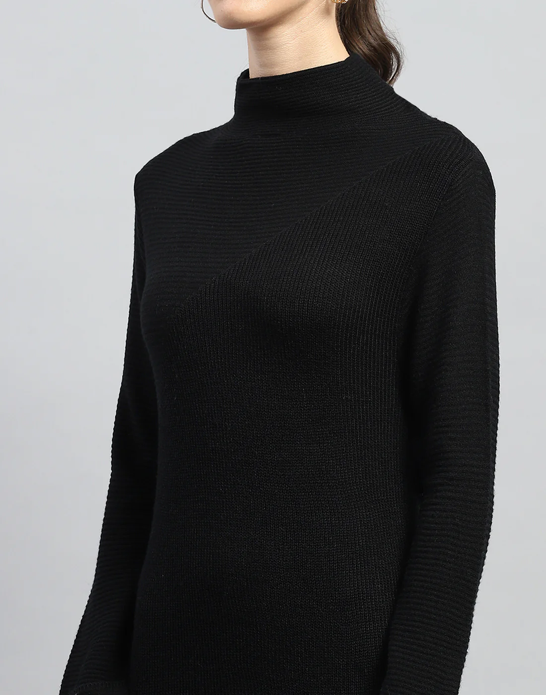 Women Black Self Design Turtle Neck Full Sleeve Dress - Image 6