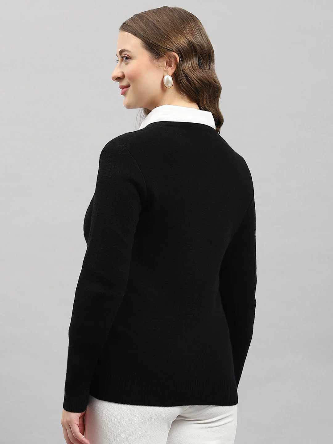Women Black Self Design V Neck Full Sleeve Cardigan - Image 5