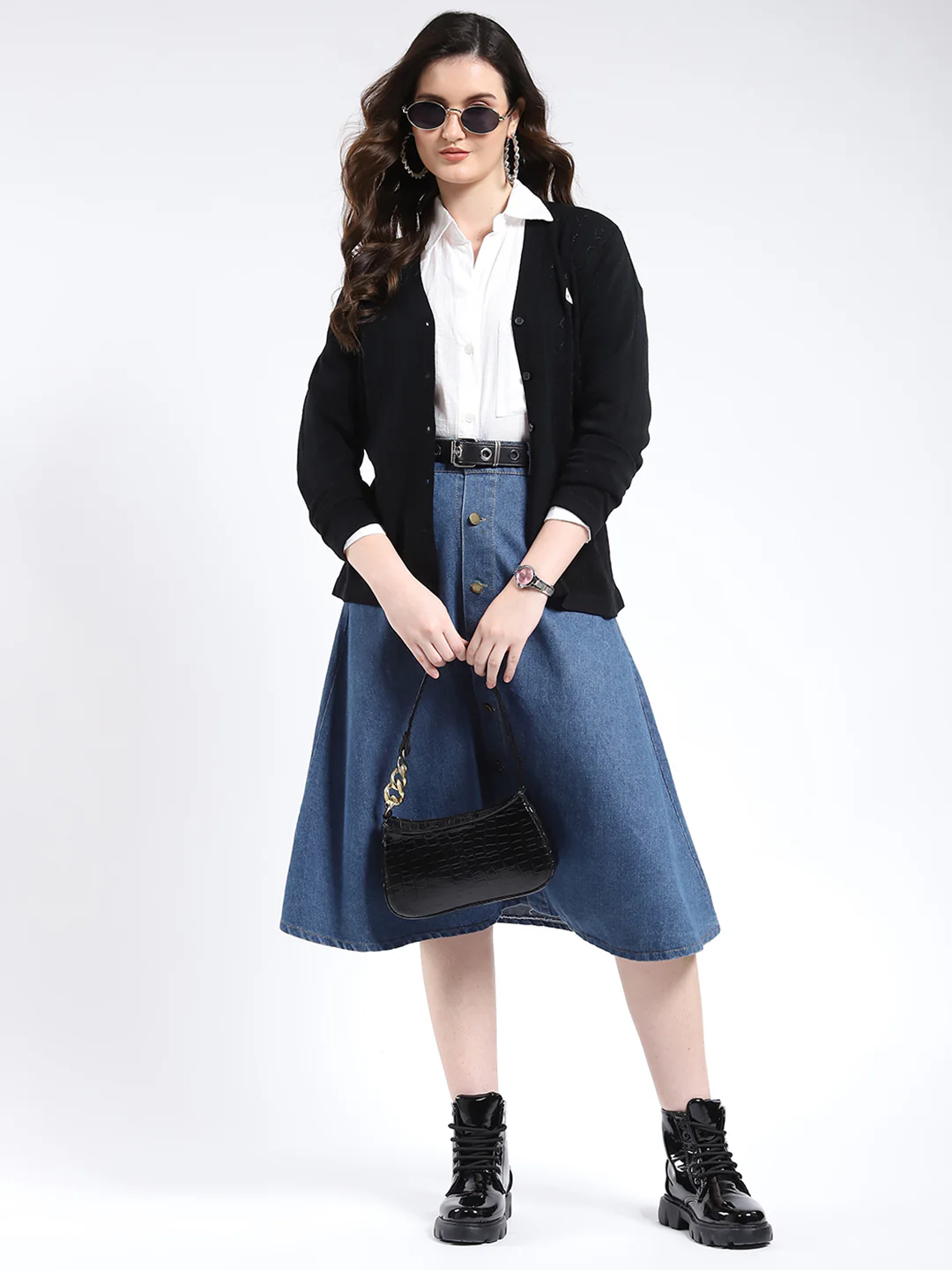 Women Black Self Design V Neck Full Sleeve Cardigan - Image 2
