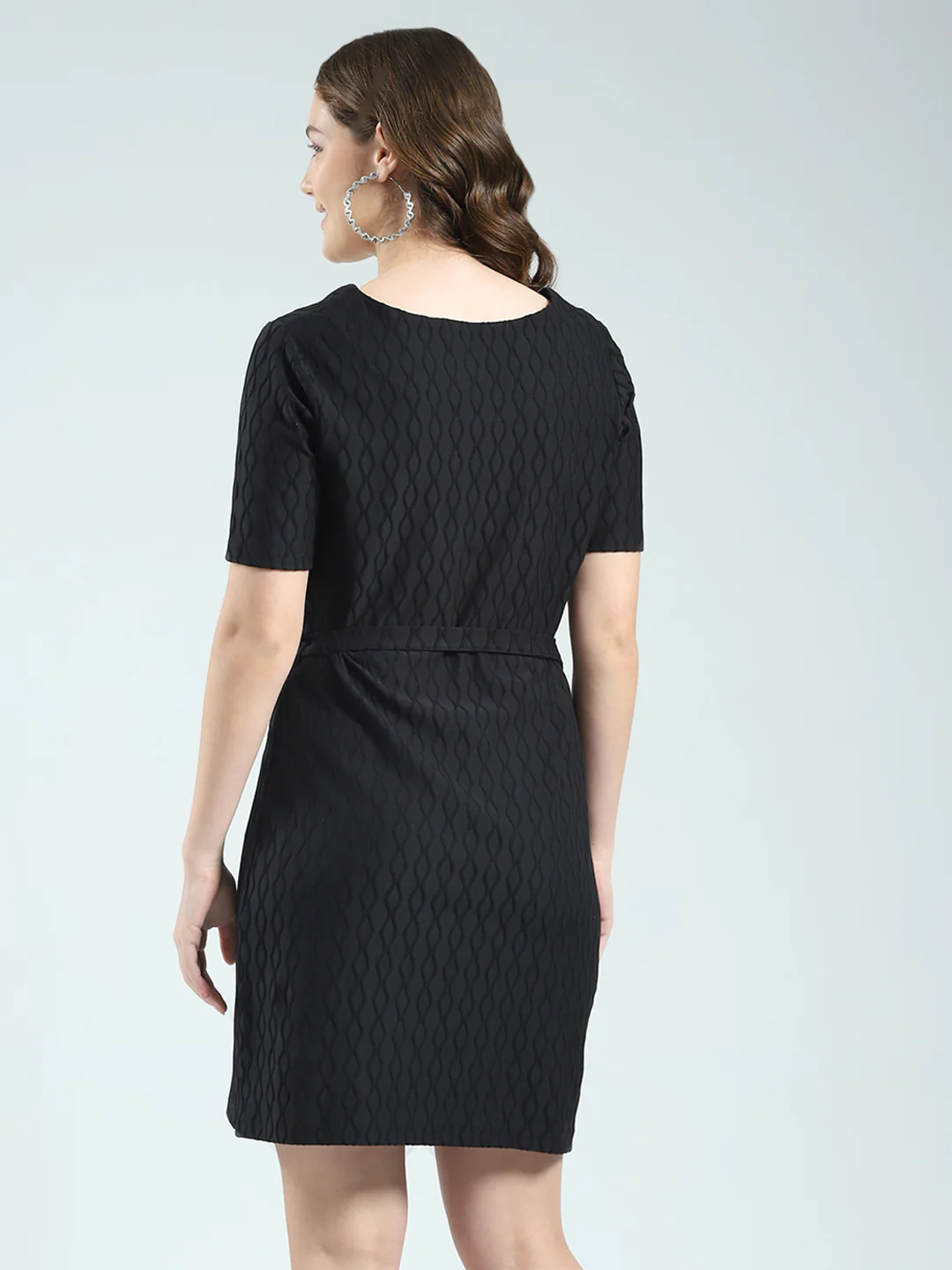 Women Black Self Design Round Neck Half Sleeve Dress - Image 6