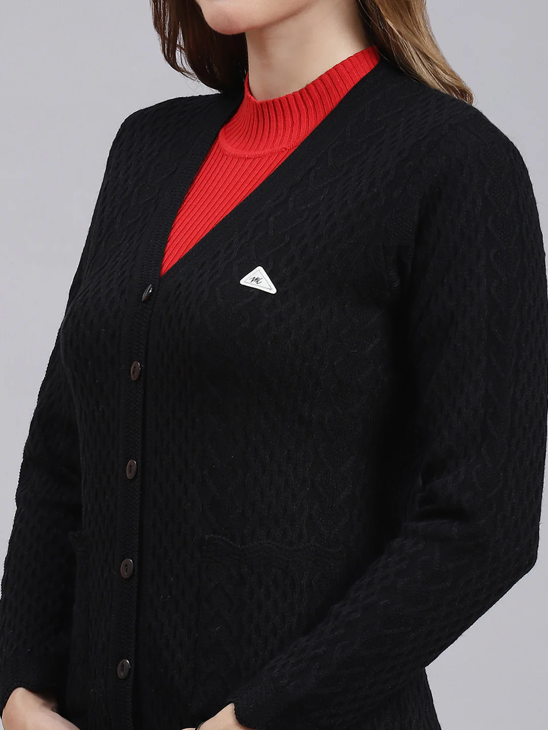 Women Black Self Design Wool blend Cardigan - Image 6