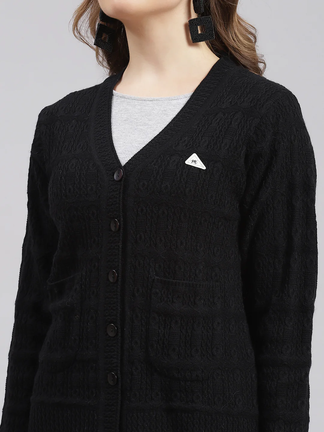 Women Black Self Design Wool blend Cardigan - Image 6