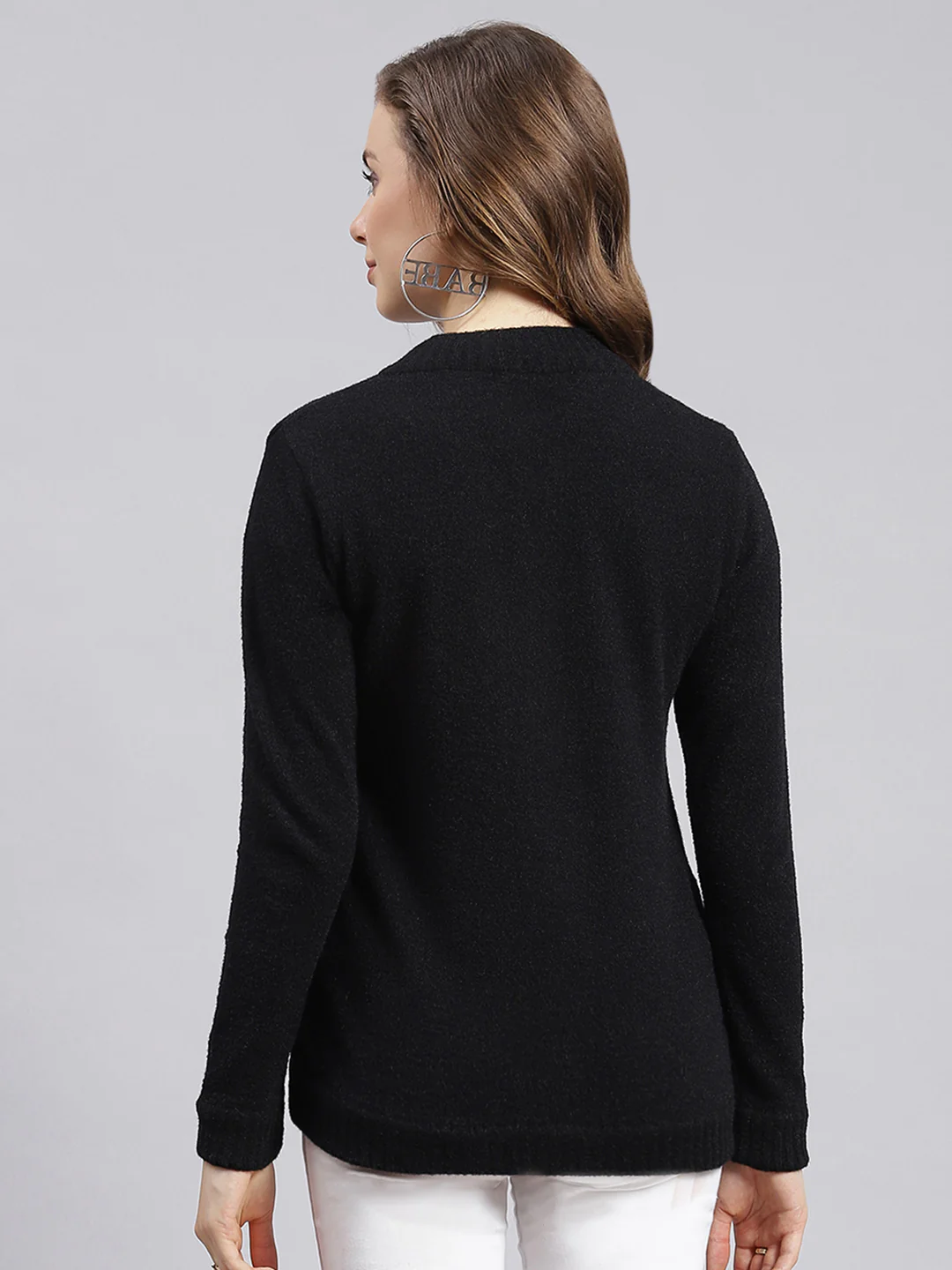 Women Black Self Design Wool blend Cardigan - Image 5