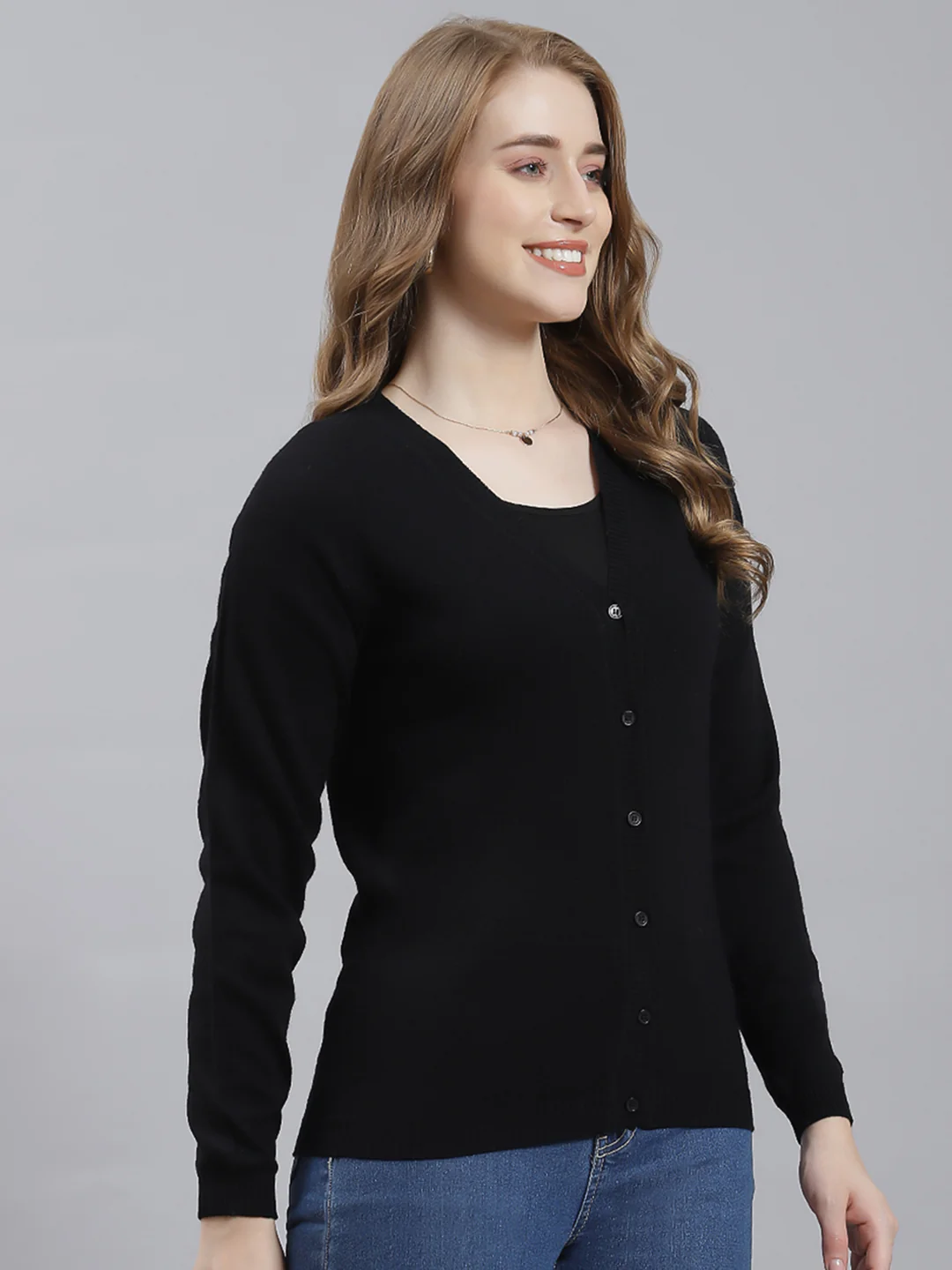 Women Black Solid Cardigan - Image 3