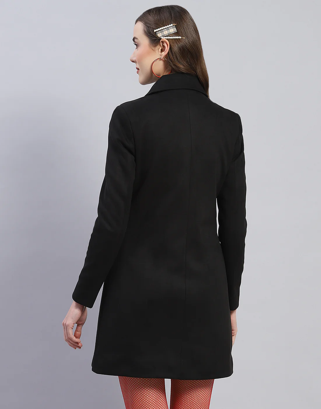 Women Black Solid Collar Full Sleeve Coat - Image 5