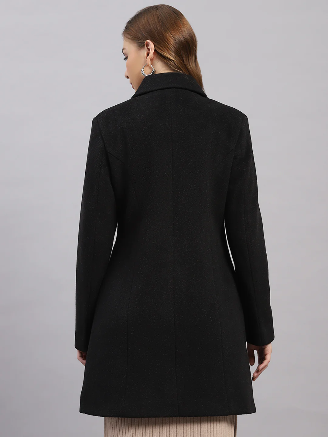 Women Black Solid Collar Full Sleeve Coat - Image 5