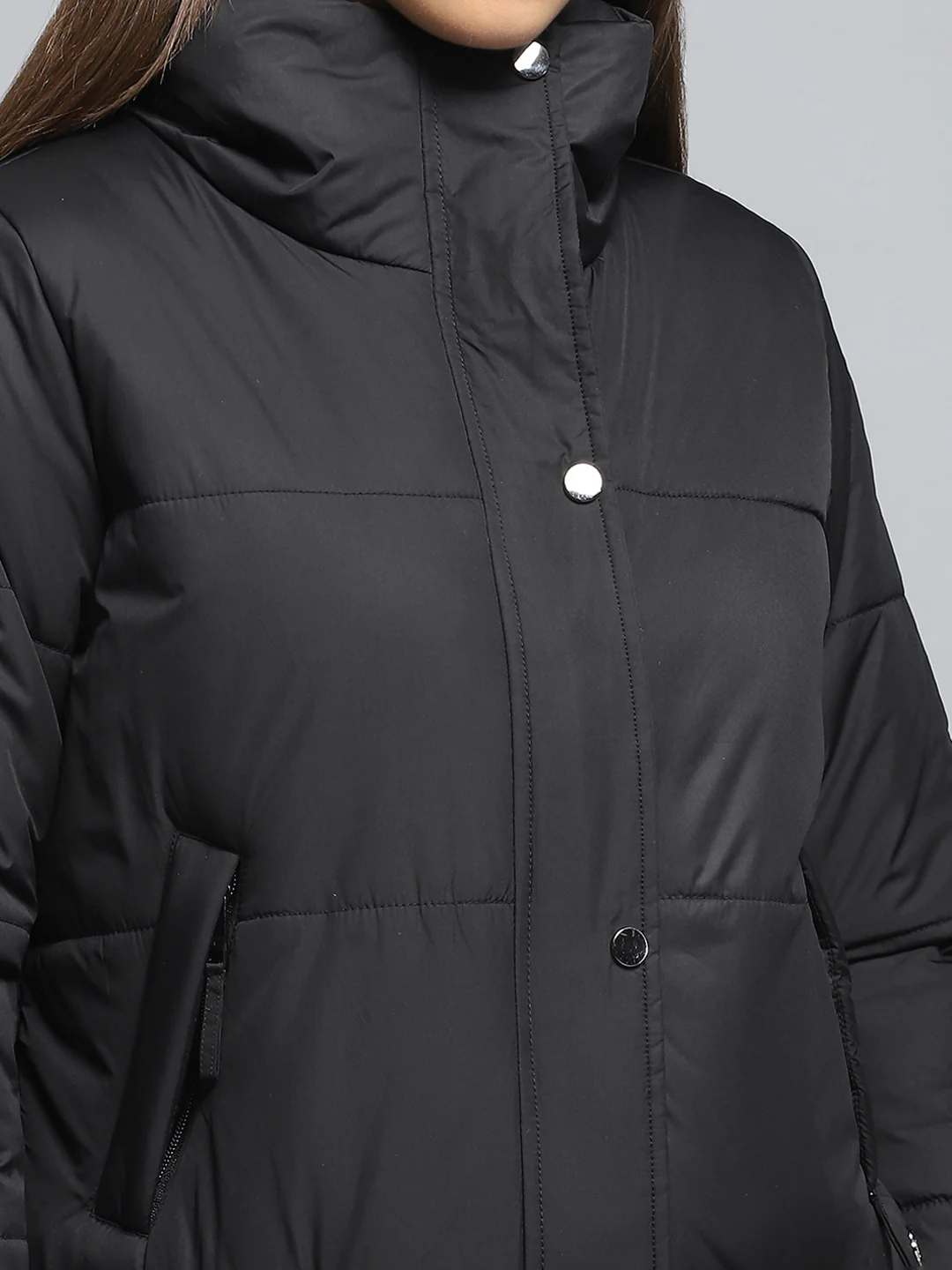 Women Black Solid Collar Full Sleeve Jacket - Image 7