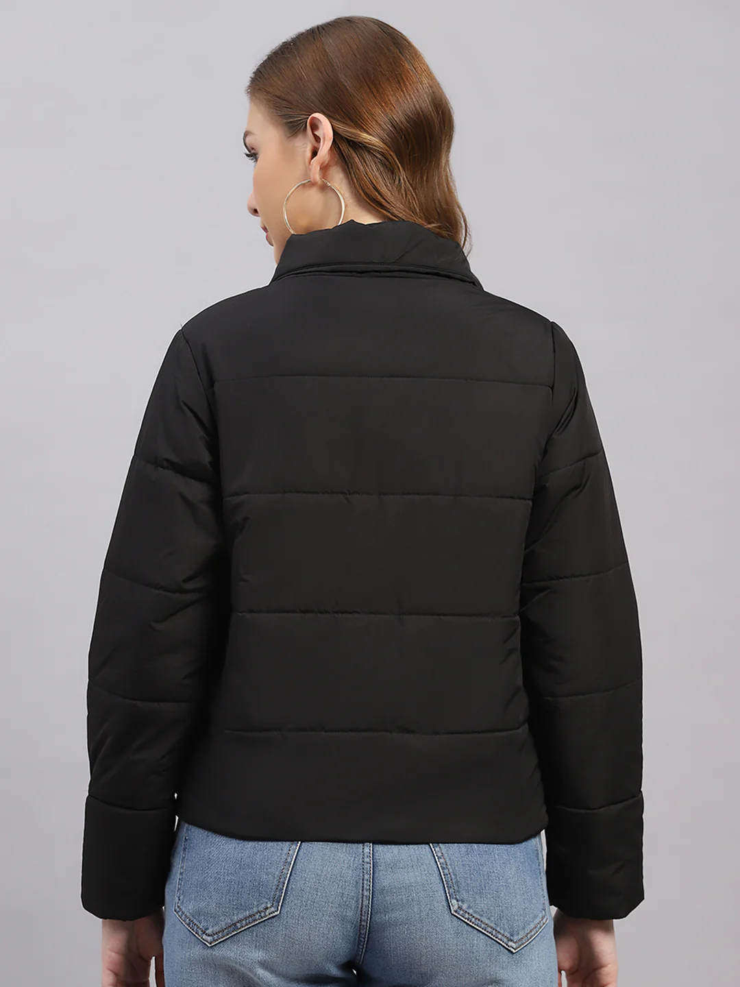 Women Black Solid Collar Full Sleeve Jacket - Image 5