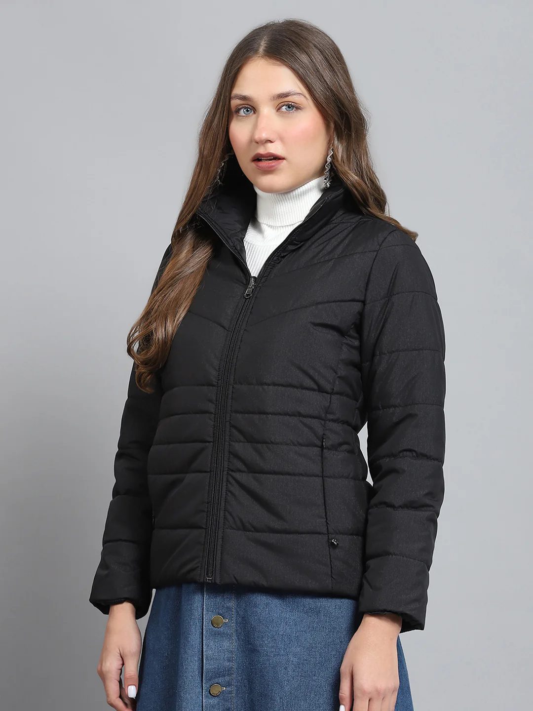 Women Black Solid Collar Full Sleeve Reversible Jacket - Image 3