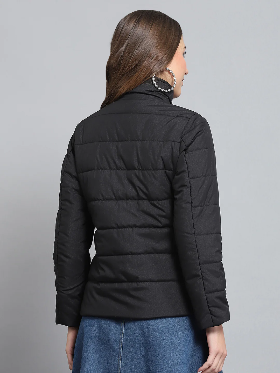 Women Black Solid Collar Full Sleeve Reversible Jacket - Image 5