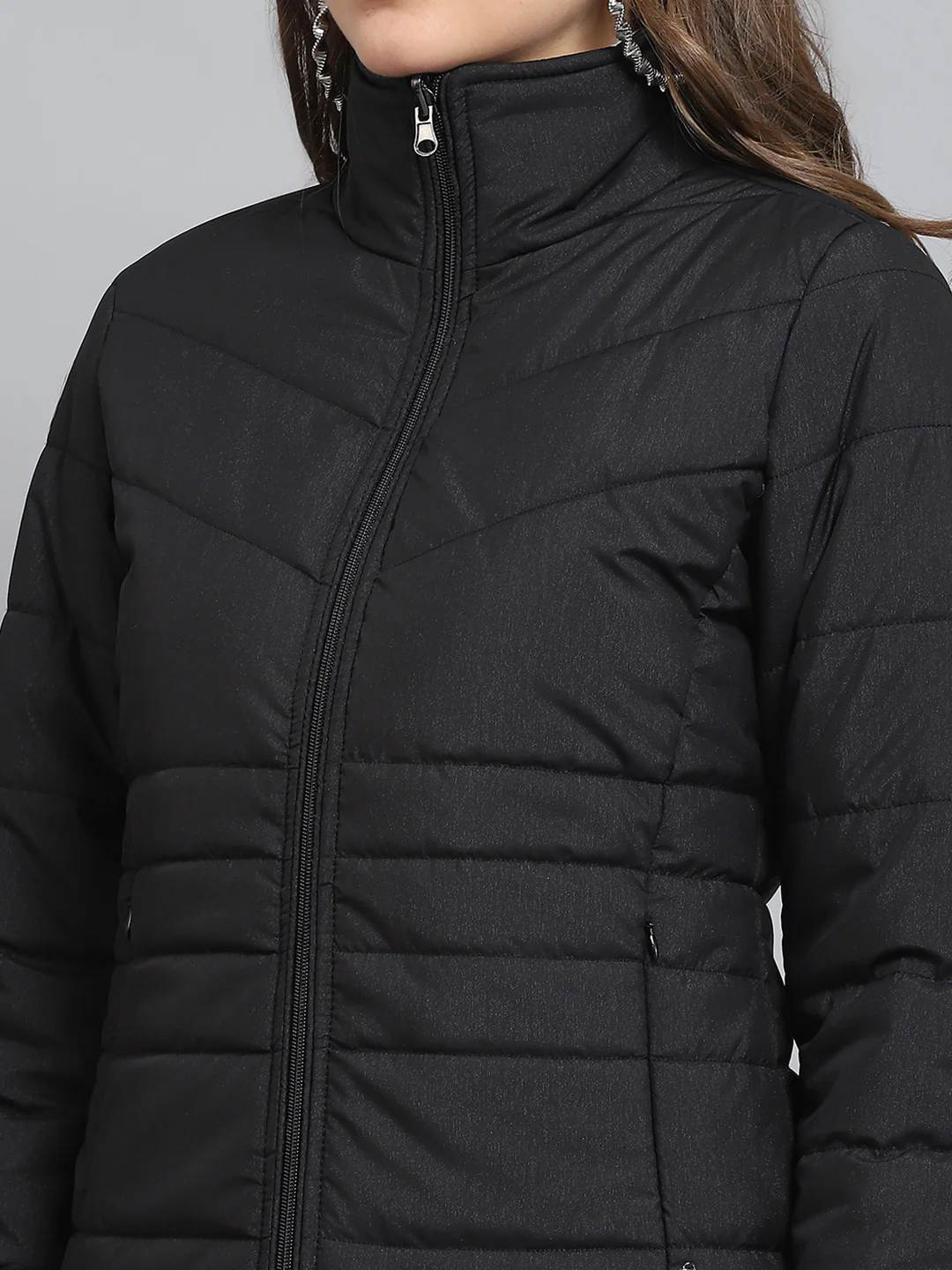 Women Black Solid Collar Full Sleeve Reversible Jacket - Image 9