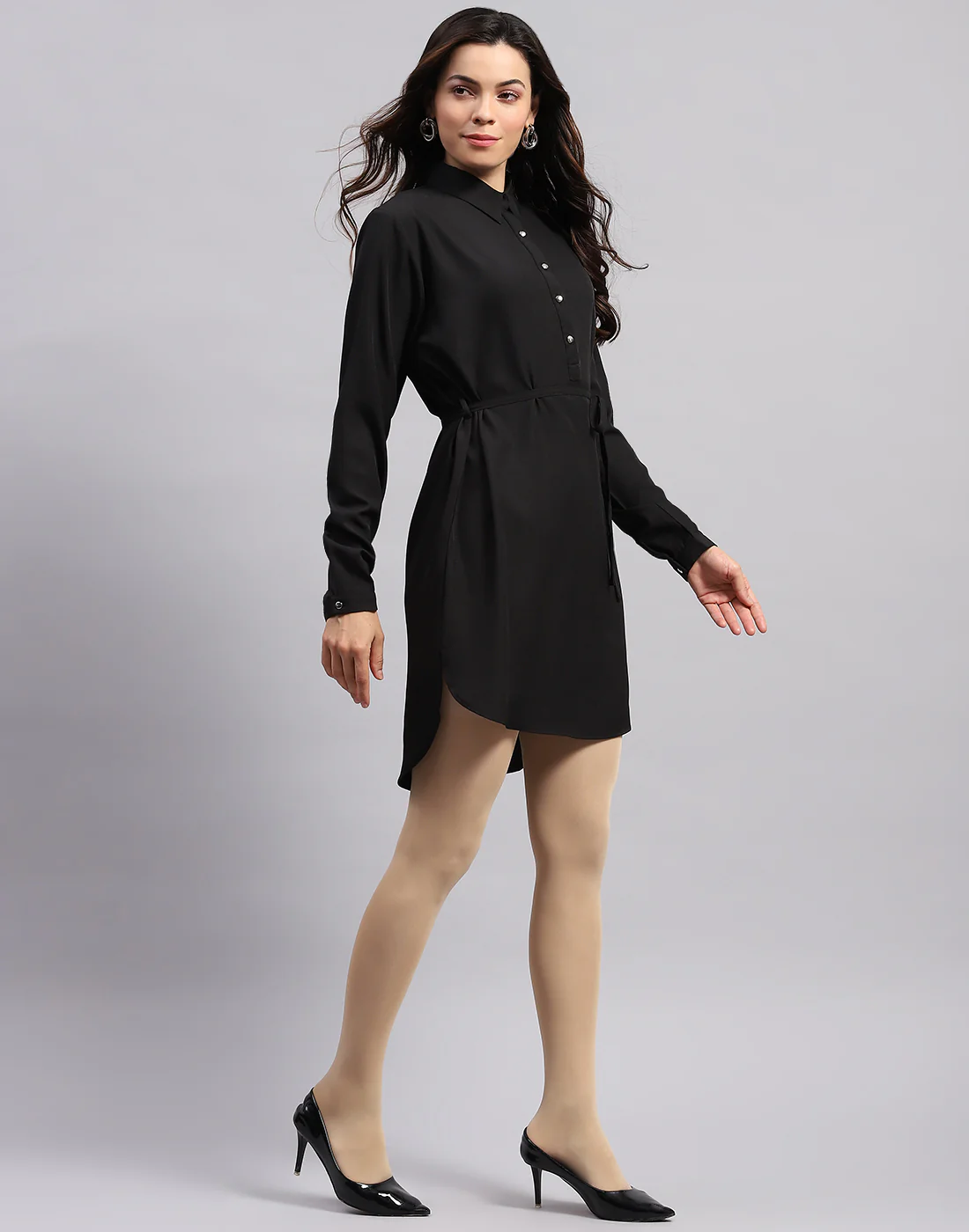 Women Black Solid Collar Full Sleeve Tunic - Image 5