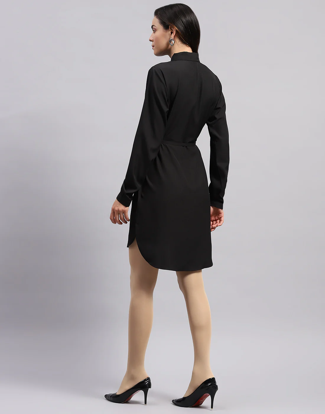 Women Black Solid Collar Full Sleeve Tunic - Image 6