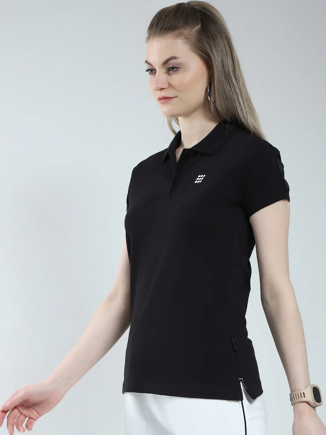 Rock.it Women Black Solid Collar Half Sleeve T-Shirt - Image 3