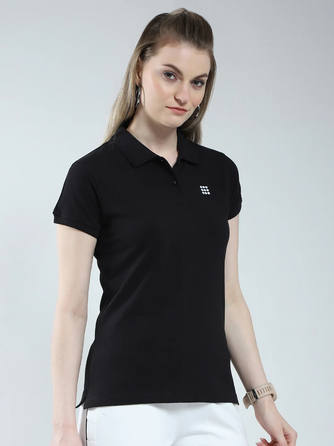 Rock.it Women Black Solid Collar Half Sleeve T-Shirt - Image 4
