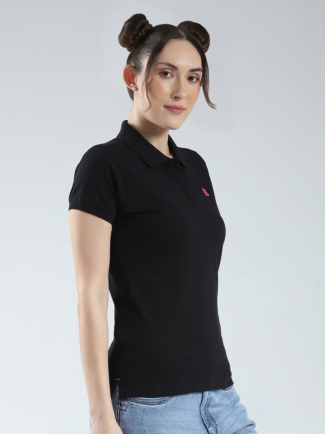 Rock.it Women Black Solid Collar Half Sleeve T-Shirt - Image 4