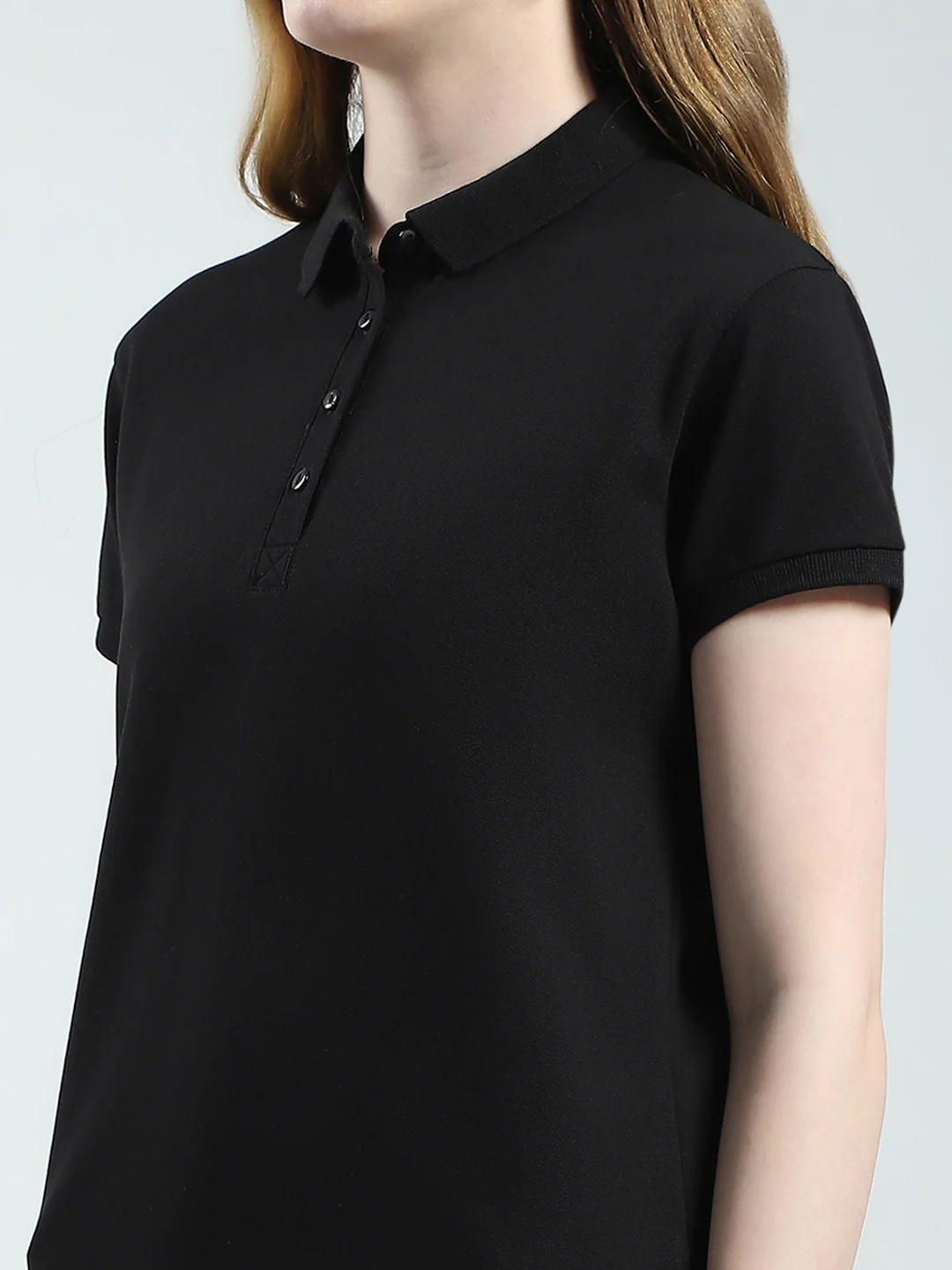 Women Black Solid Collar Half Sleeve T-Shirt - Image 7